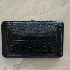 Black Faux Crocodile Embossed Wallet Clutch